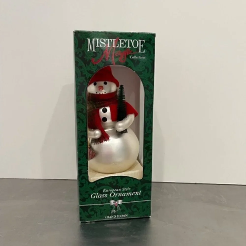 Mistletoe Magic Snowman Christmas Ornament Santa's Best Hand Blown Glass